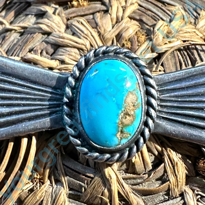 Early Navajo Tufa Stone Cast Sterling Silver Cerrillos Turquoise Pin