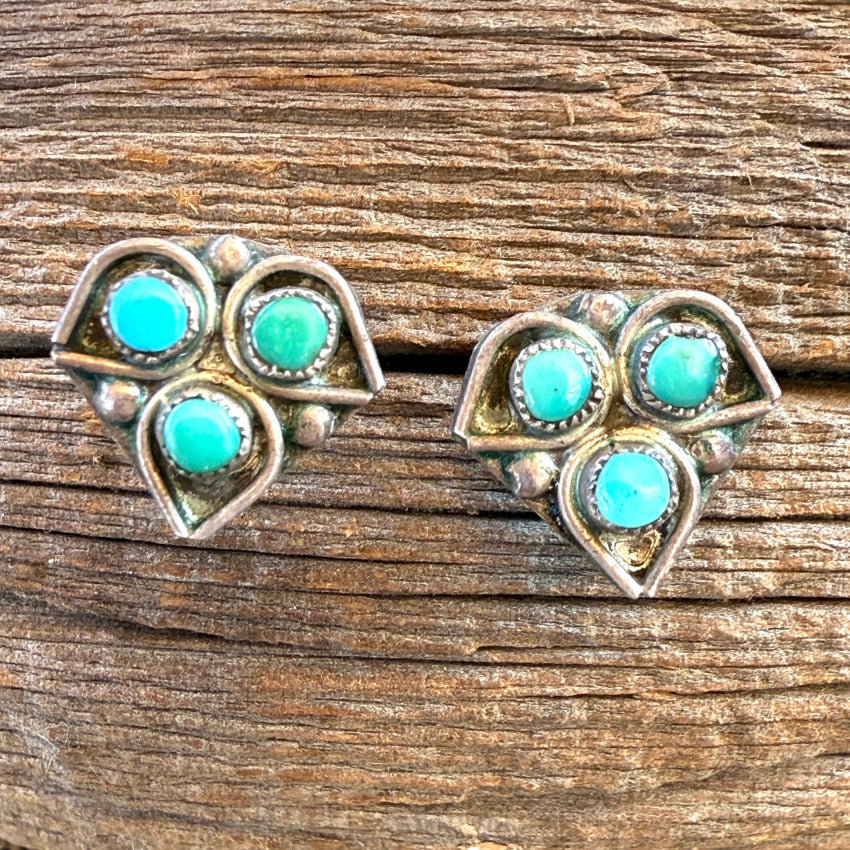 Early Navajo Turquoise Sterling Silver Snake Eye Turquoise Pierced Post Earrings earrings