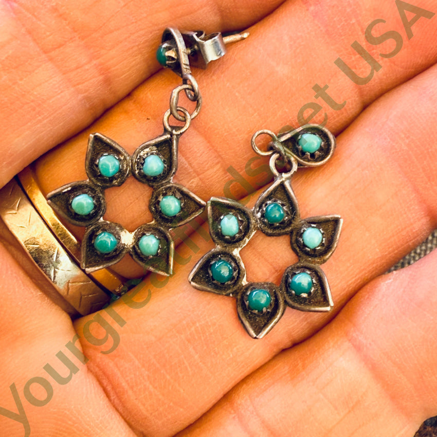 Early Navajo Turquoise Sterling Silver Snake Eye Turquoise Pierced Post Earrings earrings