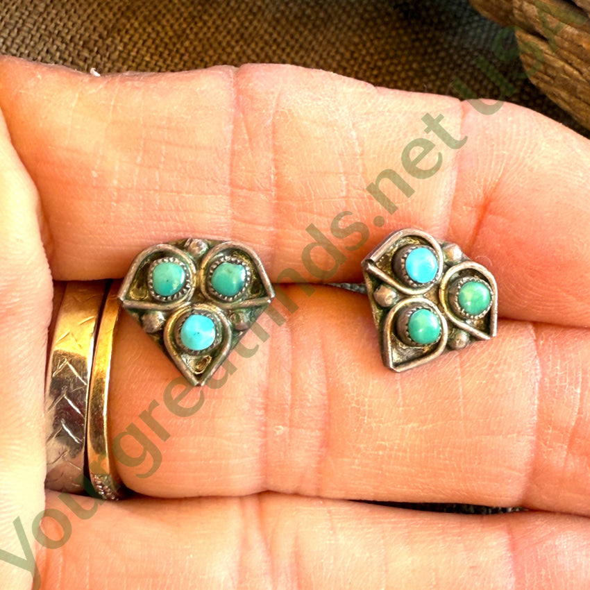 Early Navajo Turquoise Sterling Silver Snake Eye Turquoise Pierced Post Earrings earrings
