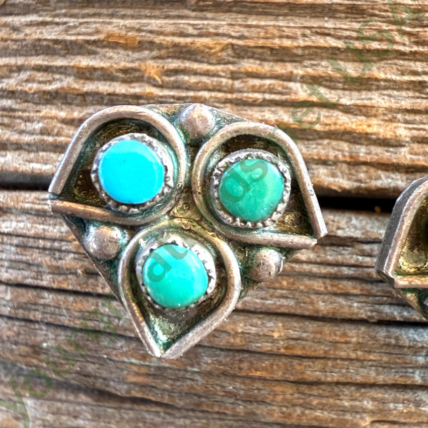 Early Navajo Turquoise Sterling Silver Snake Eye Turquoise Pierced Post Earrings earrings