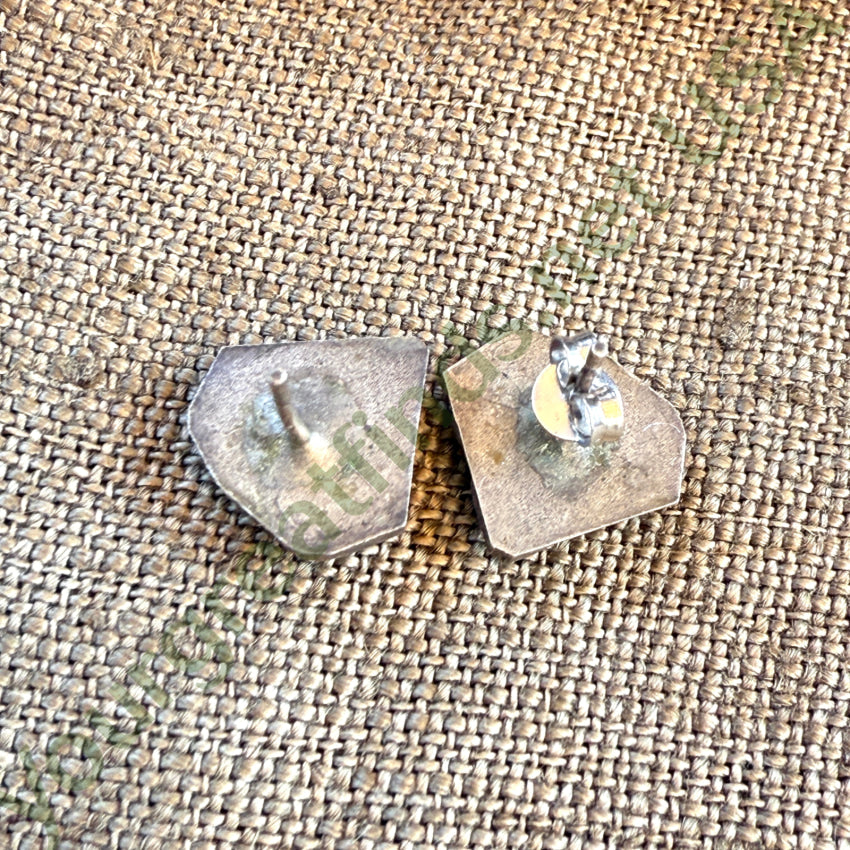 Early Navajo Turquoise Sterling Silver Snake Eye Turquoise Pierced Post Earrings earrings