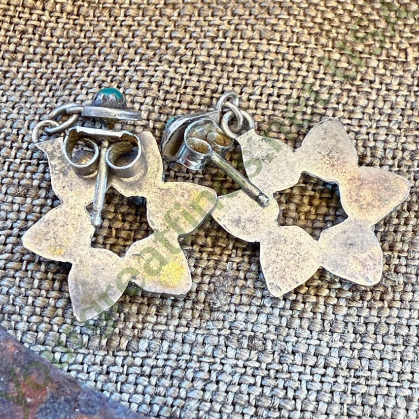 Early Navajo Turquoise Sterling Silver Snake Eye Turquoise Pierced Post Earrings earrings