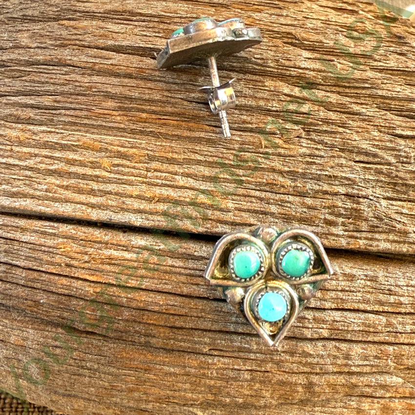 Early Navajo Turquoise Sterling Silver Snake Eye Turquoise Pierced Post Earrings earrings
