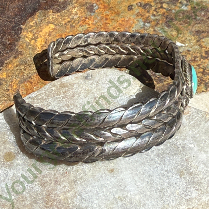 Early Navajo Twisted & Hammered Sterling Silver Turquoise Cuff Bracelet bracelet
