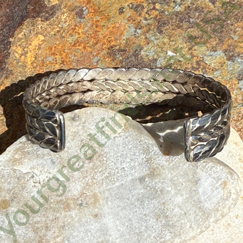 Early Navajo Twisted & Hammered Sterling Silver Turquoise Cuff Bracelet bracelet