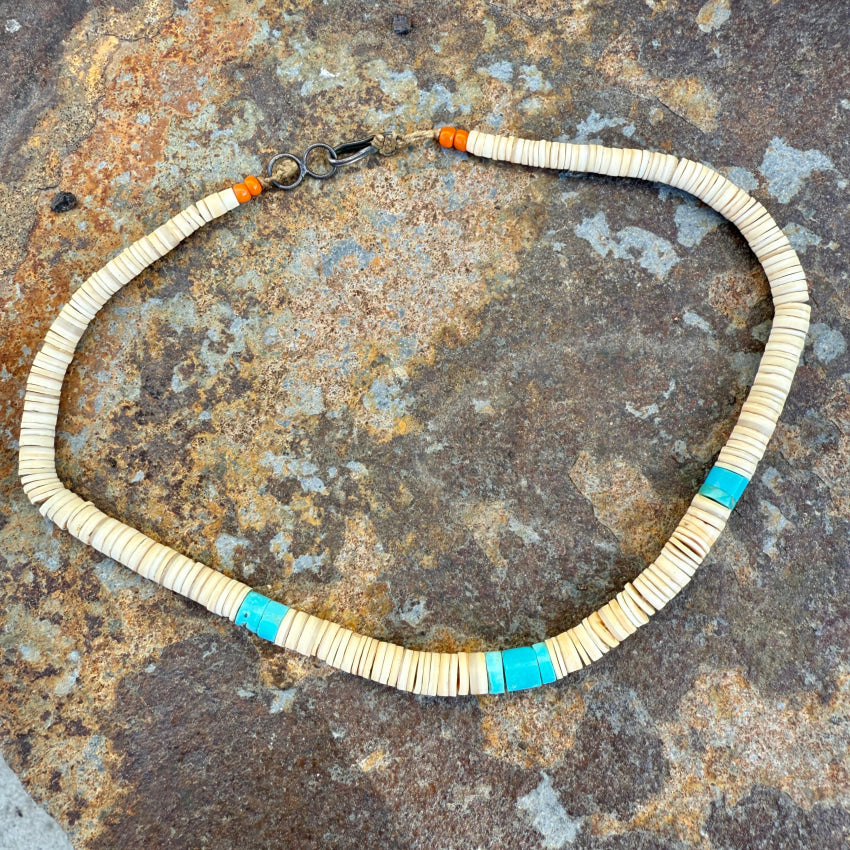 Early Santo Domingo Shell & Turquoise Heishi Bead Necklace necklace
