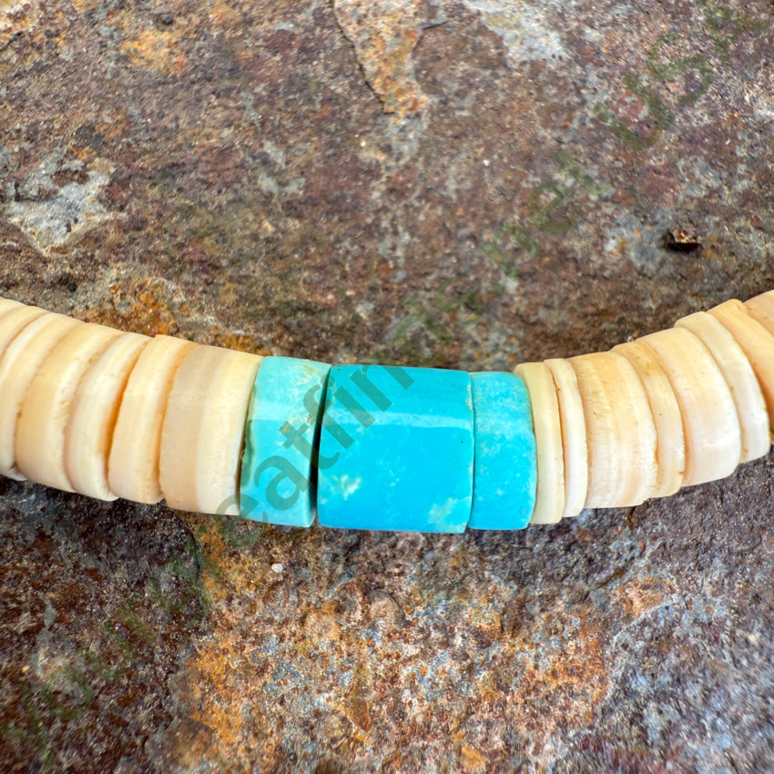 Early Santo Domingo Shell & Turquoise Heishi Bead Necklace necklace