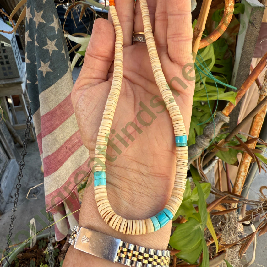 Early Santo Domingo Shell & Turquoise Heishi Bead Necklace necklace