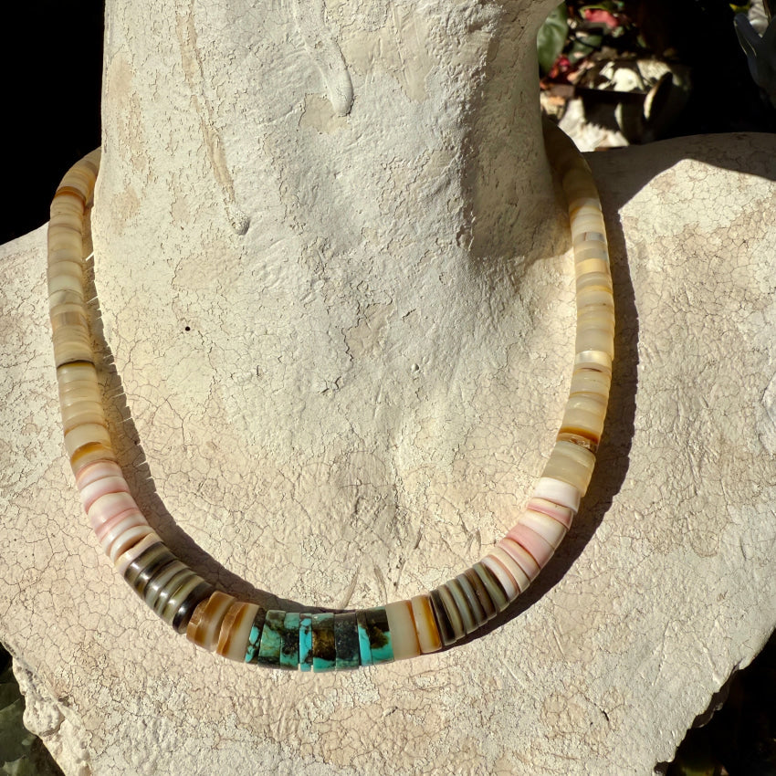Early Santo Domingo Shell & Turquoise Heishi Necklace necklace