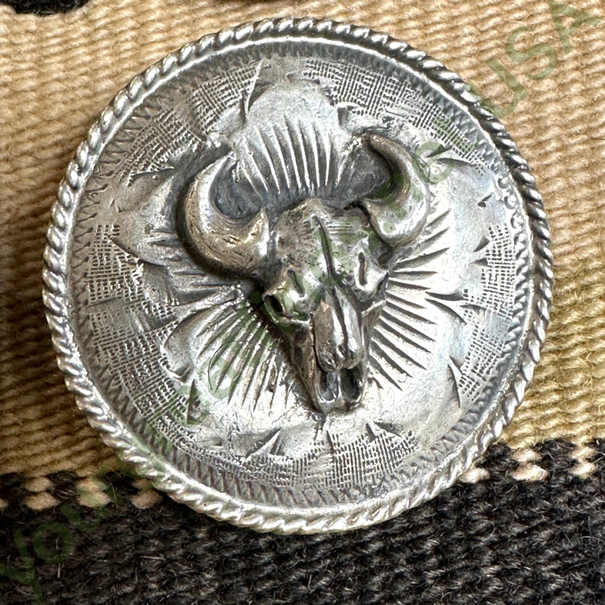 Early Sterling Silver Etched Bison Skull Conchos