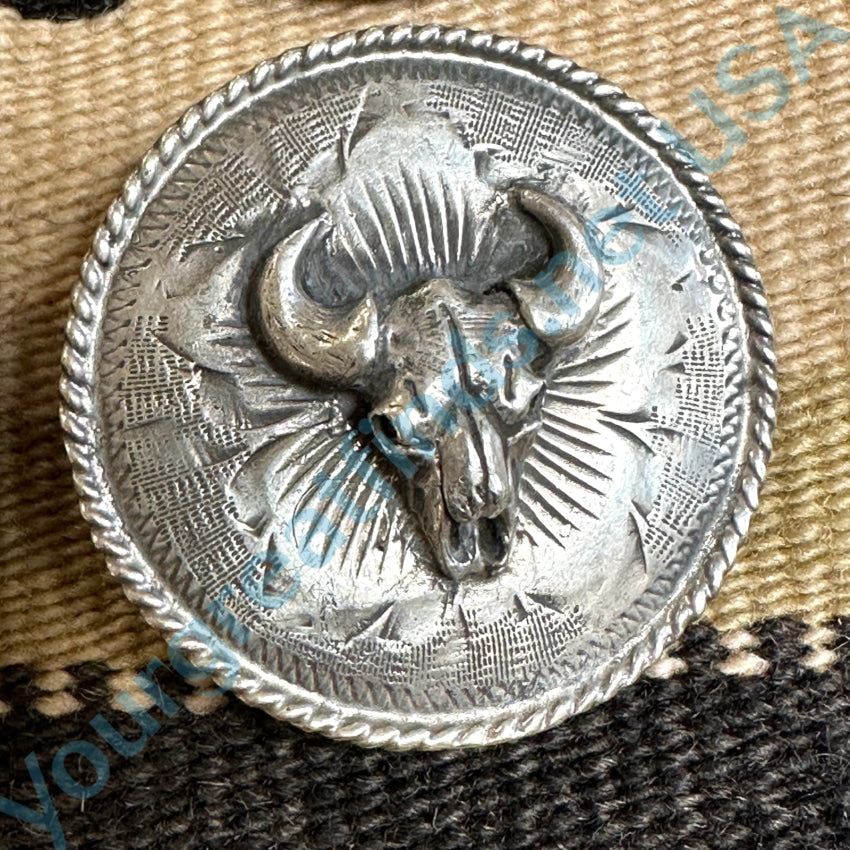 Early Sterling Silver Etched Bison Skull Conchos