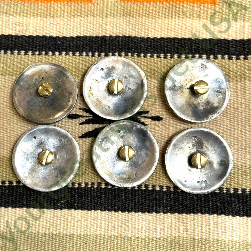 Early Sterling Silver Etched Bison Skull Conchos