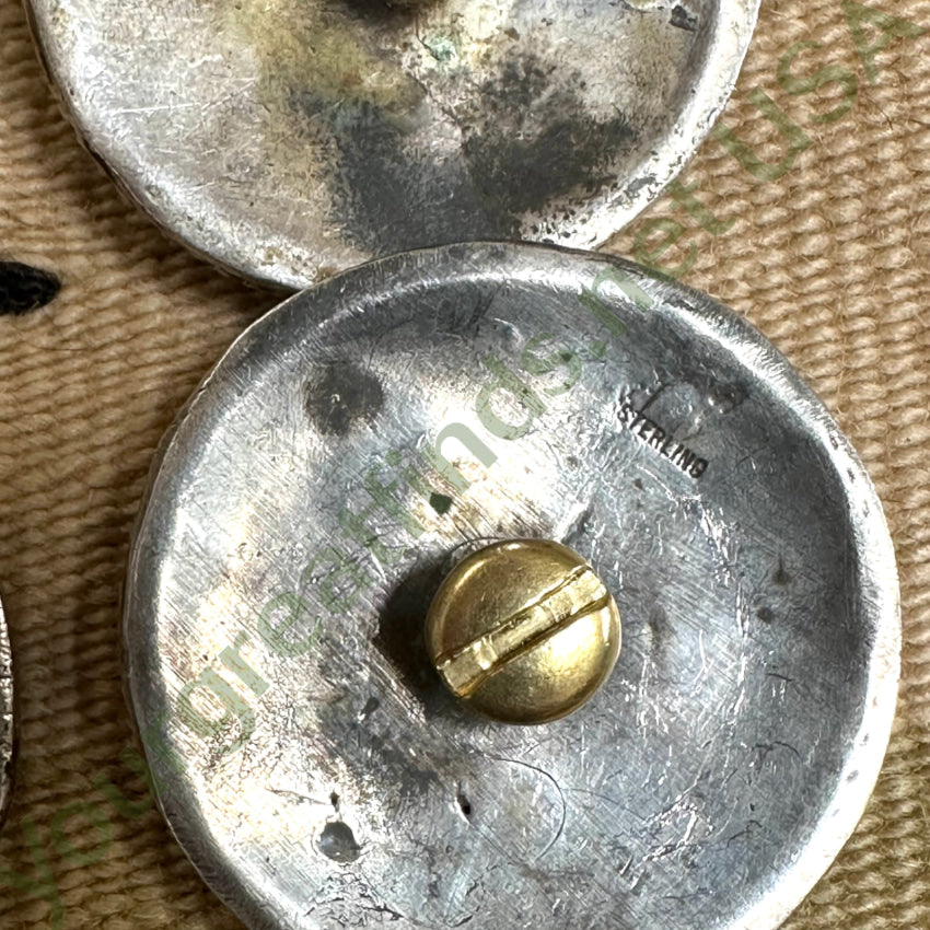 Early Sterling Silver Etched Bison Skull Conchos