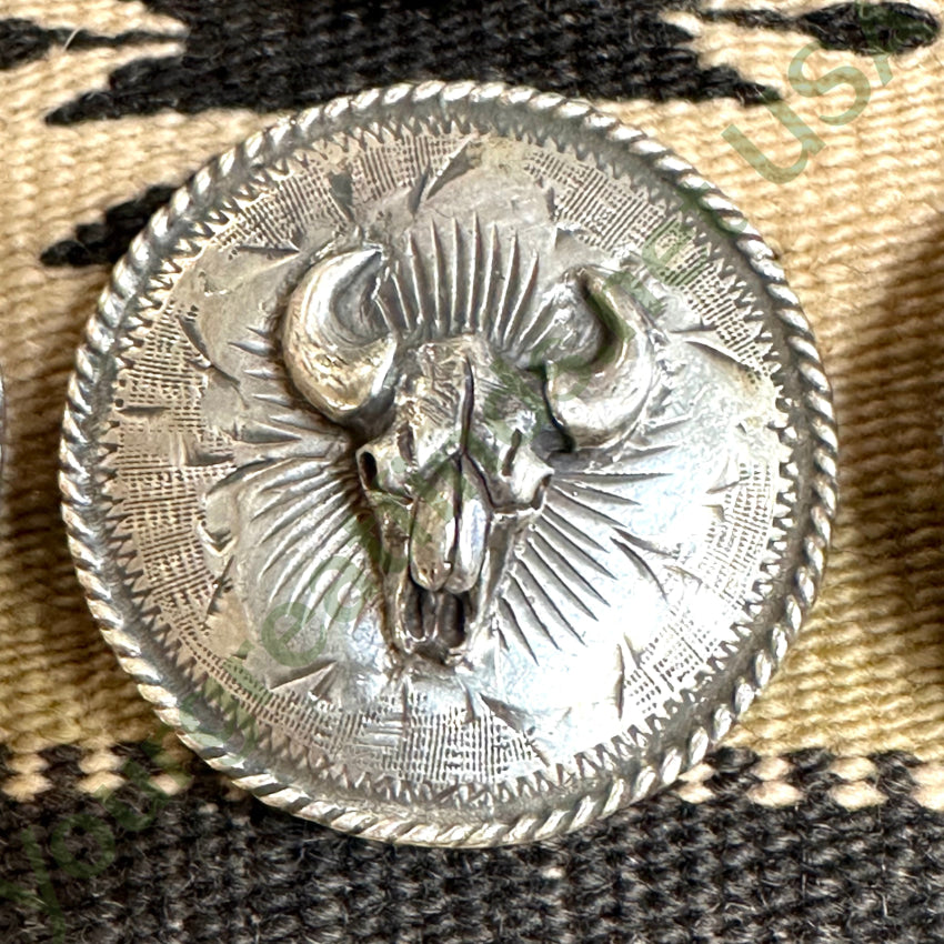 Early Sterling Silver Etched Bison Skull Conchos