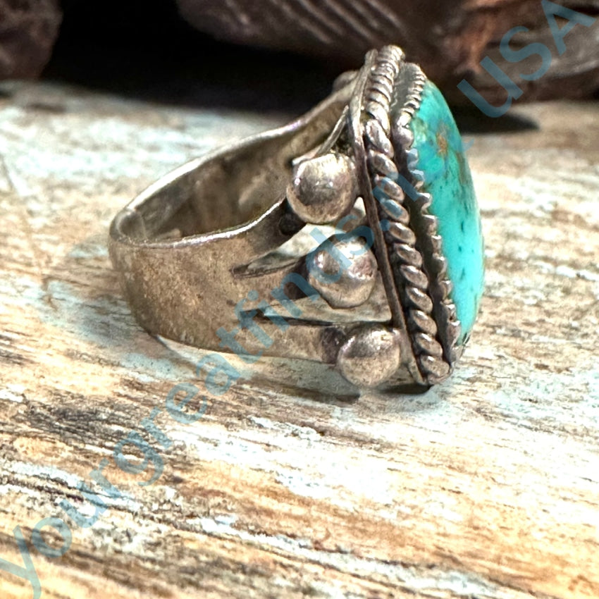 Early Time Worn Navajo Sterling Silver Turquoise Raindrop Ring Size 5