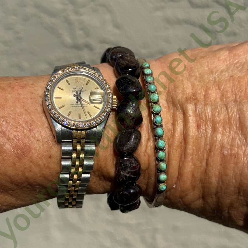 Early Zuni Sterling Silver Mint Green Turquoise Row Bracelet bracelet