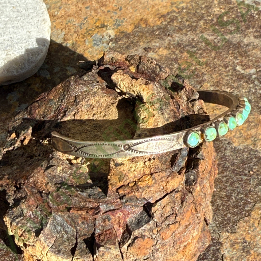 Early Zuni Sterling Silver Mint Green Turquoise Row Bracelet bracelet