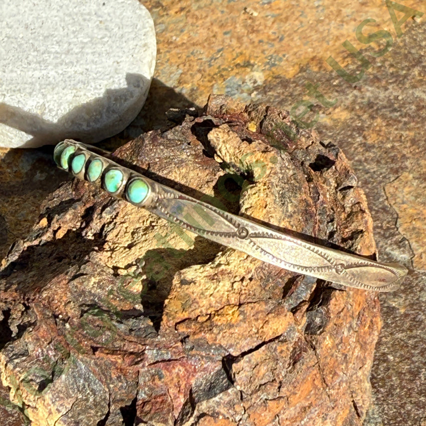 Early Zuni Sterling Silver Mint Green Turquoise Row Bracelet bracelet