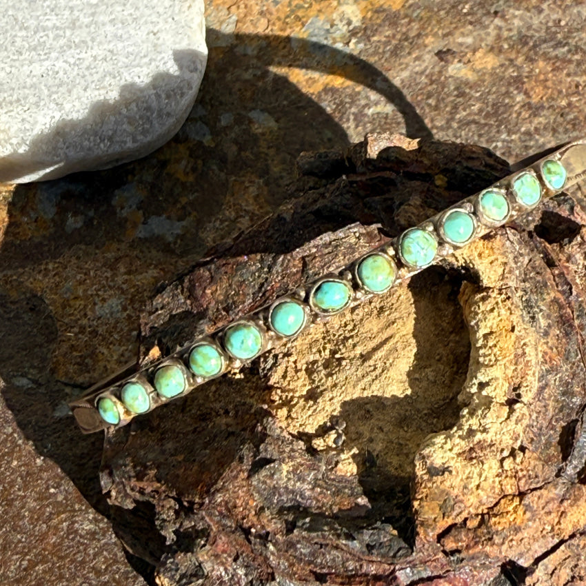 Early Zuni Sterling Silver Mint Green Turquoise Row Bracelet bracelet