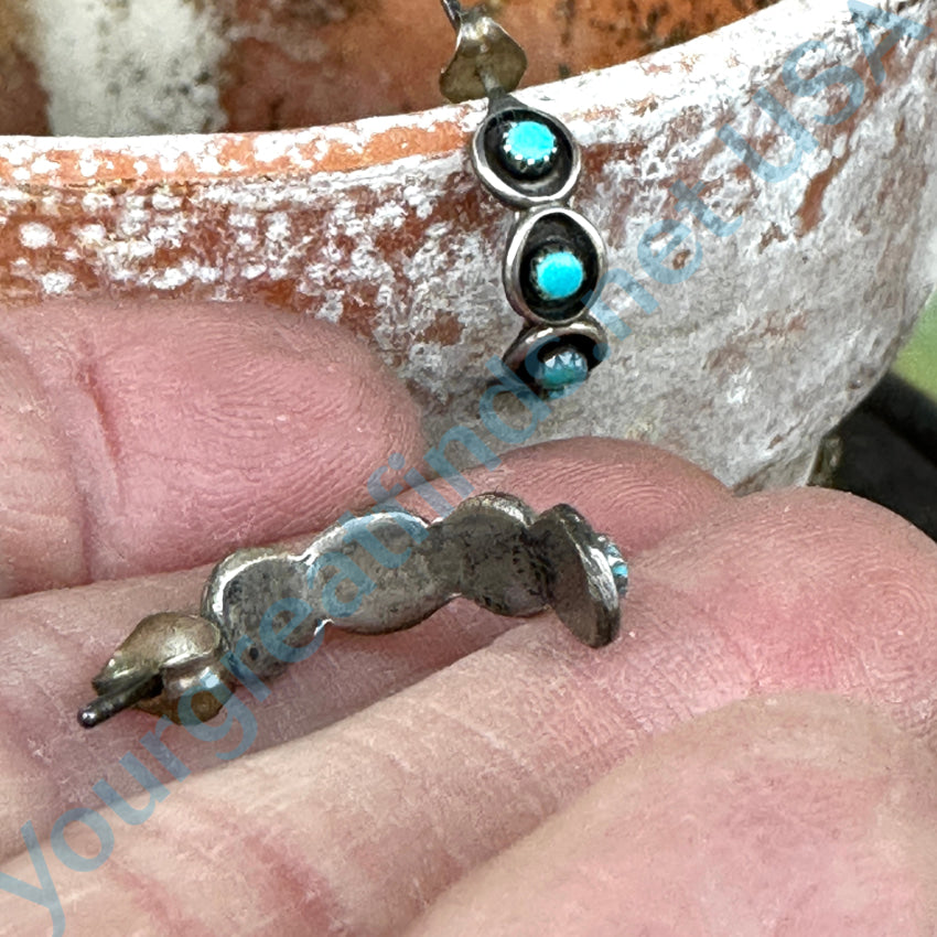 Early Zuni Sterling Silver & Snake Eye Turquoise Hoop Pierced Earrings Earrings