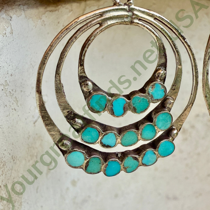 Early Zuni Turquoise Dots Sterling Hoop Screw Back Earrings earrings