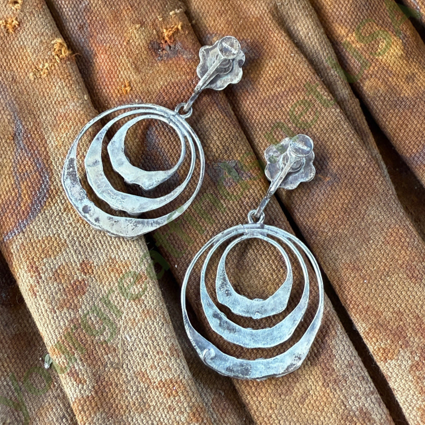 Early Zuni Turquoise Dots Sterling Hoop Screw Back Earrings earrings