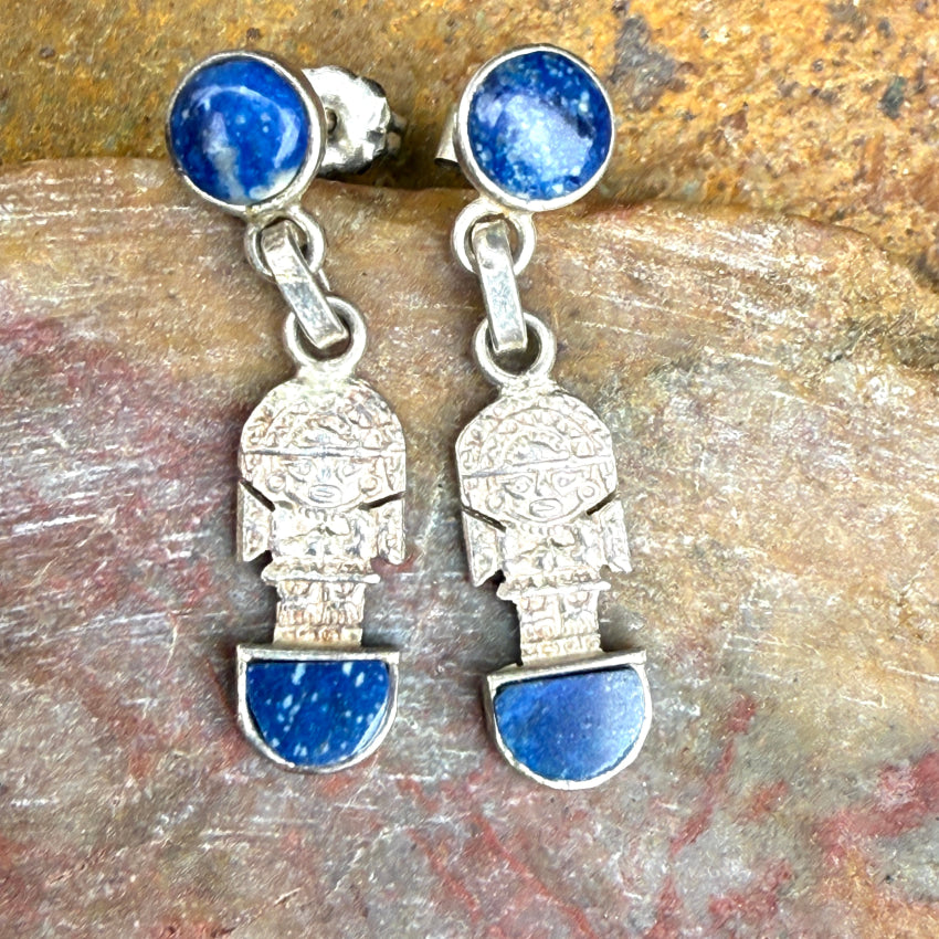 Earrings Sterling Silver & Lapis Lazuli Azteca Pierced Post earrings