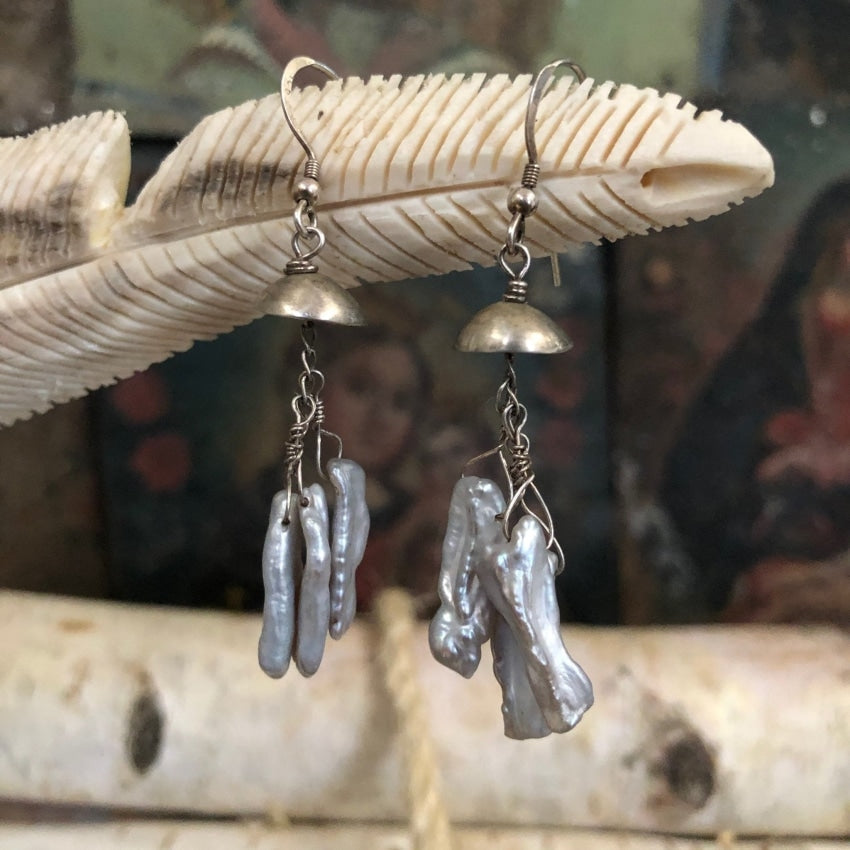 Earrings with Dangling Freshwater Pearls in Sterling Silver Yourgreatfinds