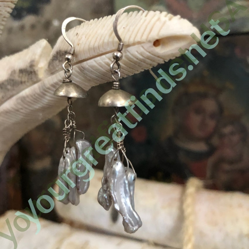 Earrings with Dangling Freshwater Pearls in Sterling Silver Yourgreatfinds