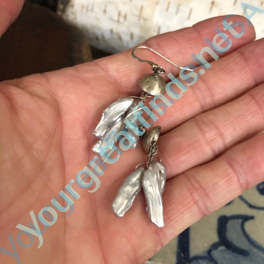 Earrings with Dangling Freshwater Pearls in Sterling Silver Yourgreatfinds