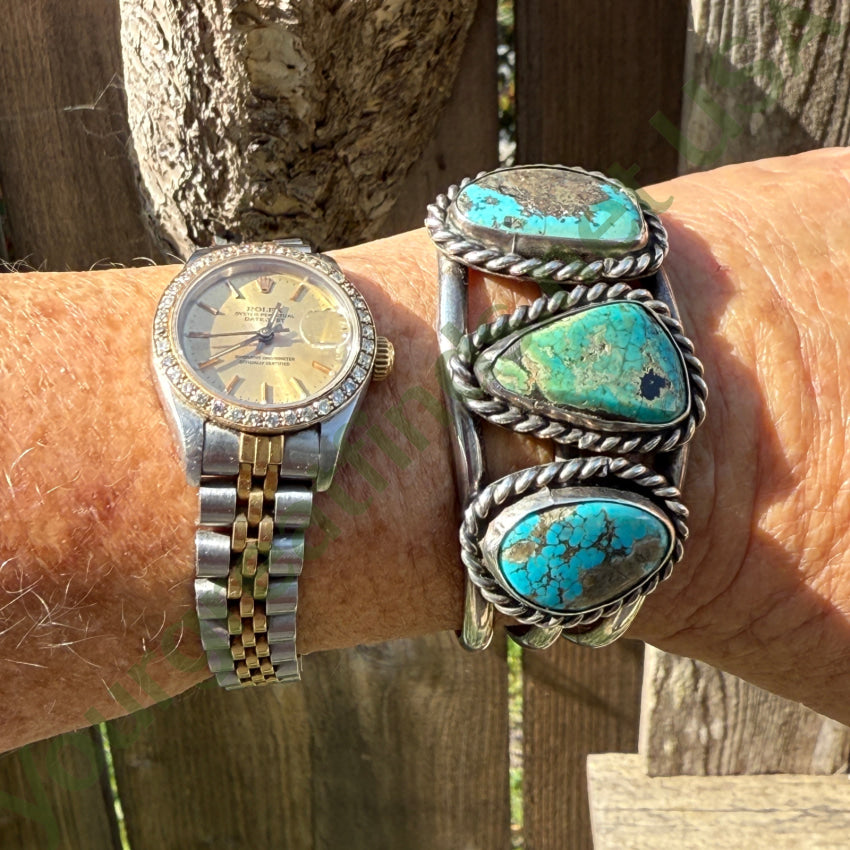 Epic Navajo 3 Natural Turquoise Stone Sterling Silver Cuff Bracelet bracelet