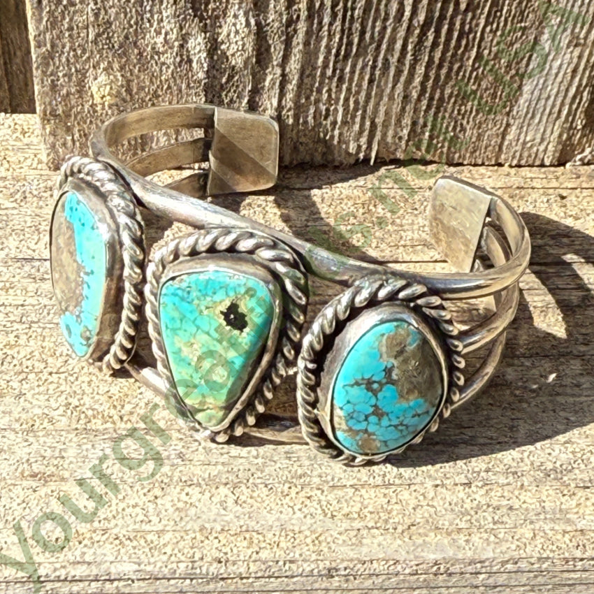 Epic Navajo 3 Natural Turquoise Stone Sterling Silver Cuff Bracelet bracelet