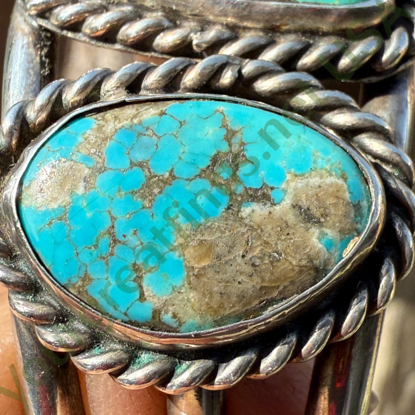 Epic Navajo 3 Natural Turquoise Stone Sterling Silver Cuff Bracelet bracelet