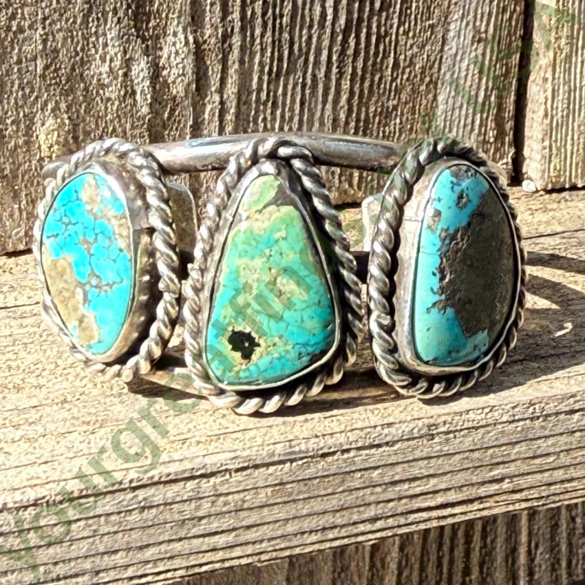 Epic Navajo 3 Natural Turquoise Stone Sterling Silver Cuff Bracelet bracelet