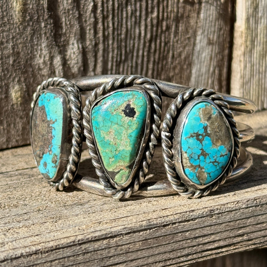 Epic Navajo 3 Natural Turquoise Stone Sterling Silver Cuff Bracelet bracelet