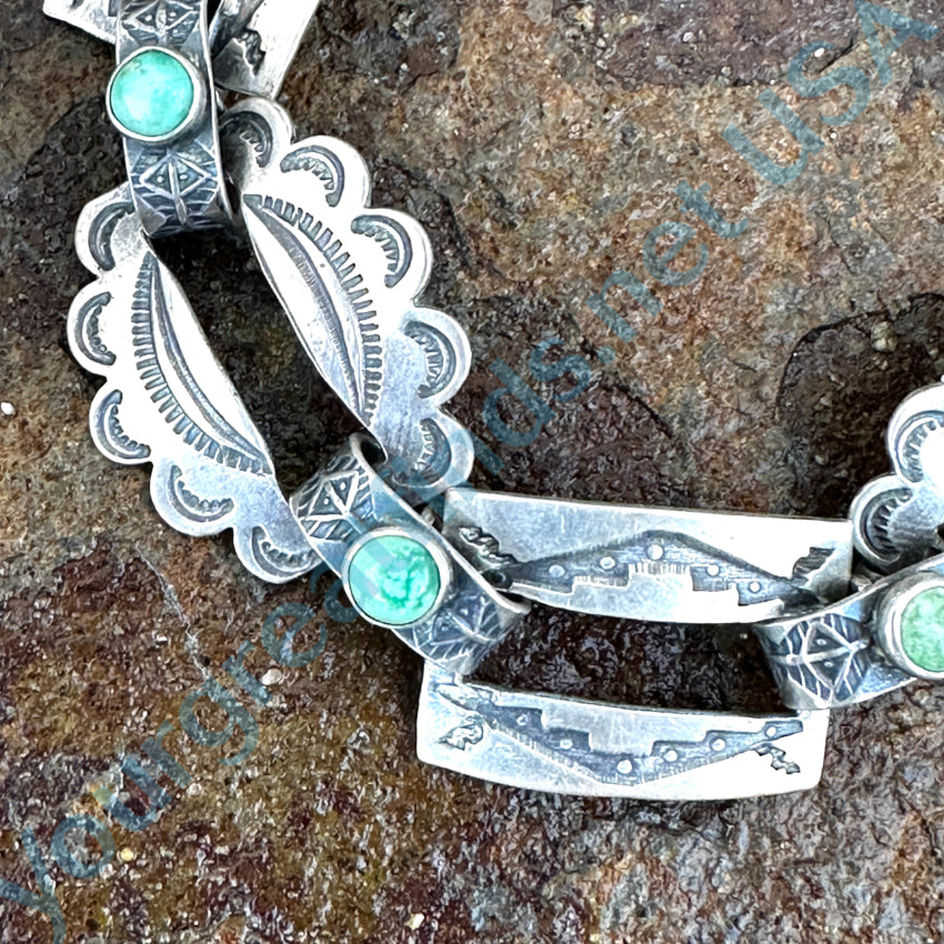 Exceptional Early 1900S Navajo Sterling Silver & Turquoise Panel Bracelet Bracelet