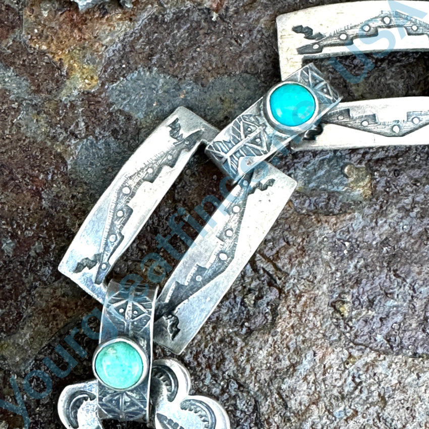 Exceptional Early 1900S Navajo Sterling Silver & Turquoise Panel Bracelet Bracelet