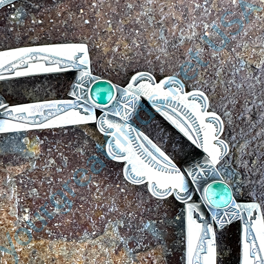 Exceptional Early 1900S Navajo Sterling Silver & Turquoise Panel Bracelet Bracelet