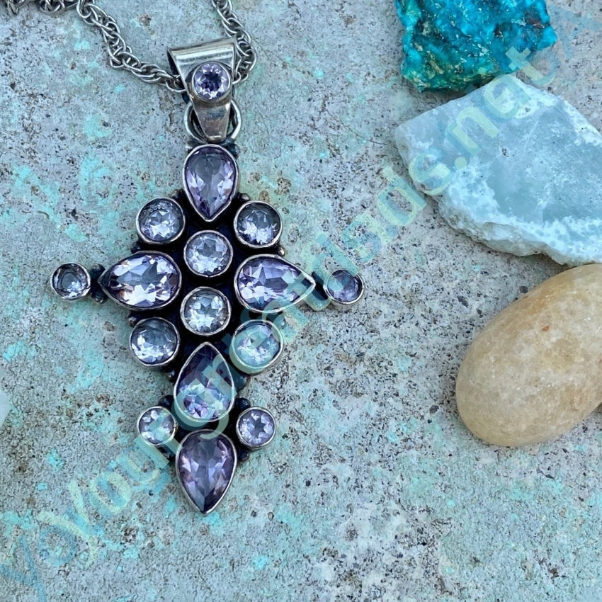 Faceted Amethyst Holy Cross Pendant and Chain Necklace Yourgreatfinds