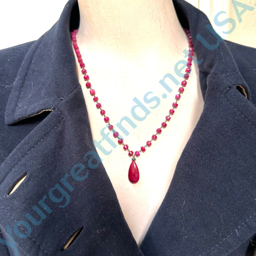 Faceted Genuine Ruby Beaded Necklace Sterling Silver