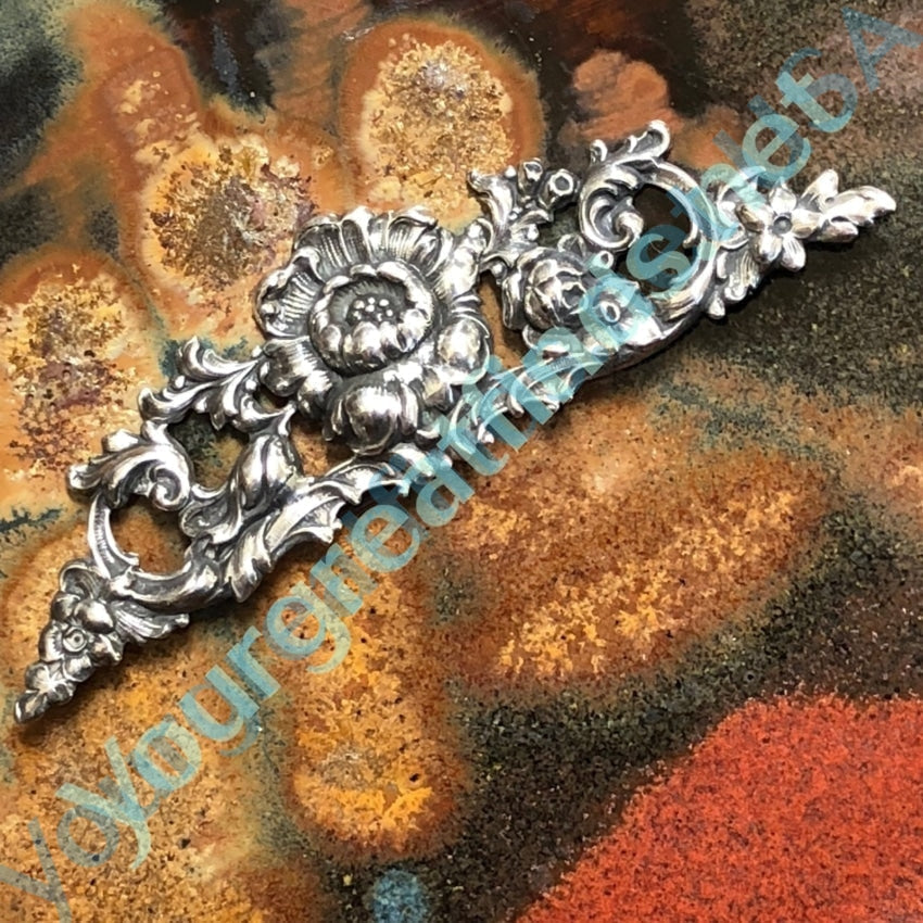 Fancy Sterling Silver Brooch with Repoussé Baroque Design Yourgreatfinds