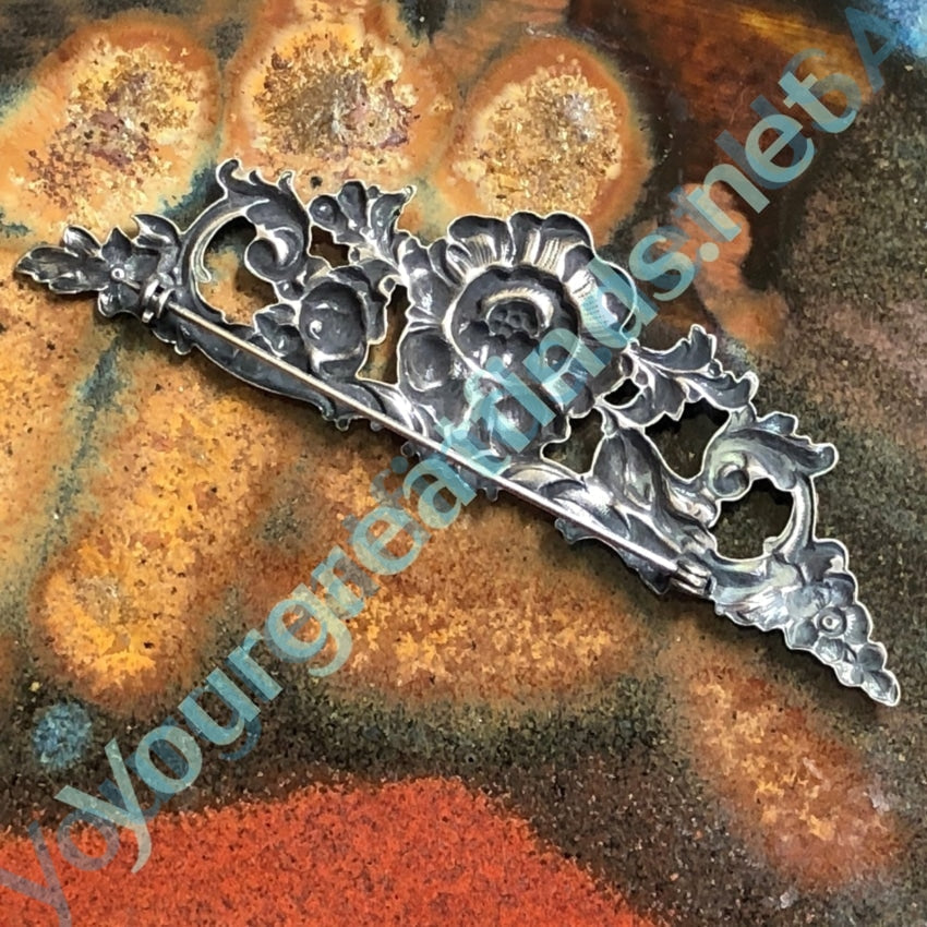 Fancy Sterling Silver Brooch with Repoussé Baroque Design Yourgreatfinds