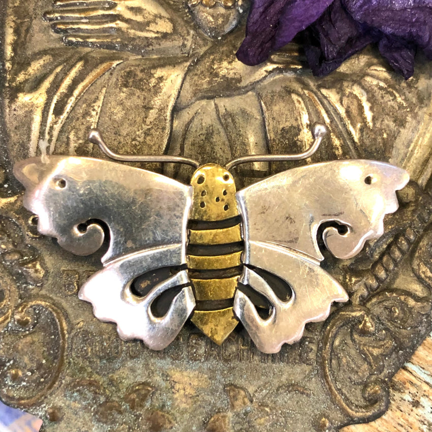 Far Fetched Butterfly Pin Sterling Silver Brass