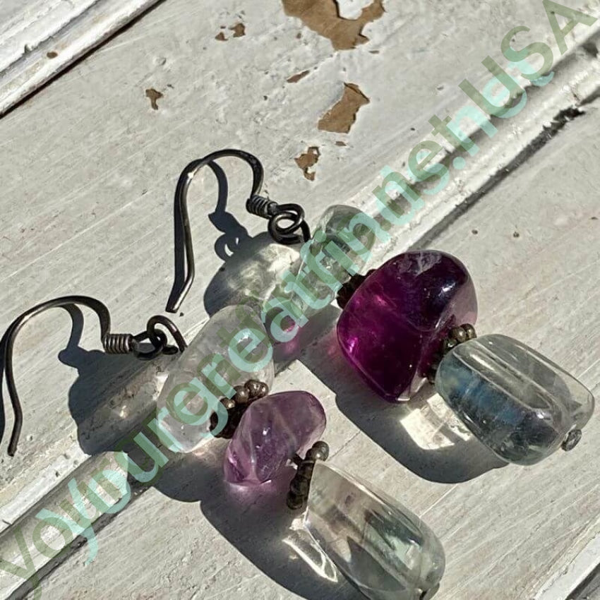 Fluorite Bead Pierced Earrings in Sterling Silver Yourgreatfinds