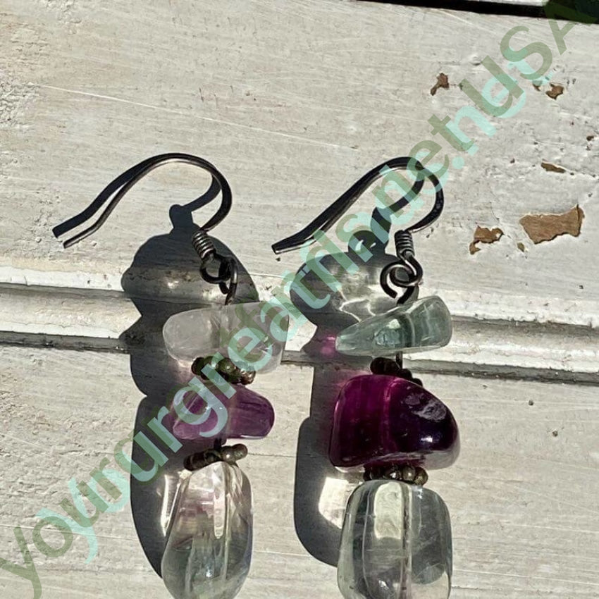 Fluorite Bead Pierced Earrings in Sterling Silver Yourgreatfinds