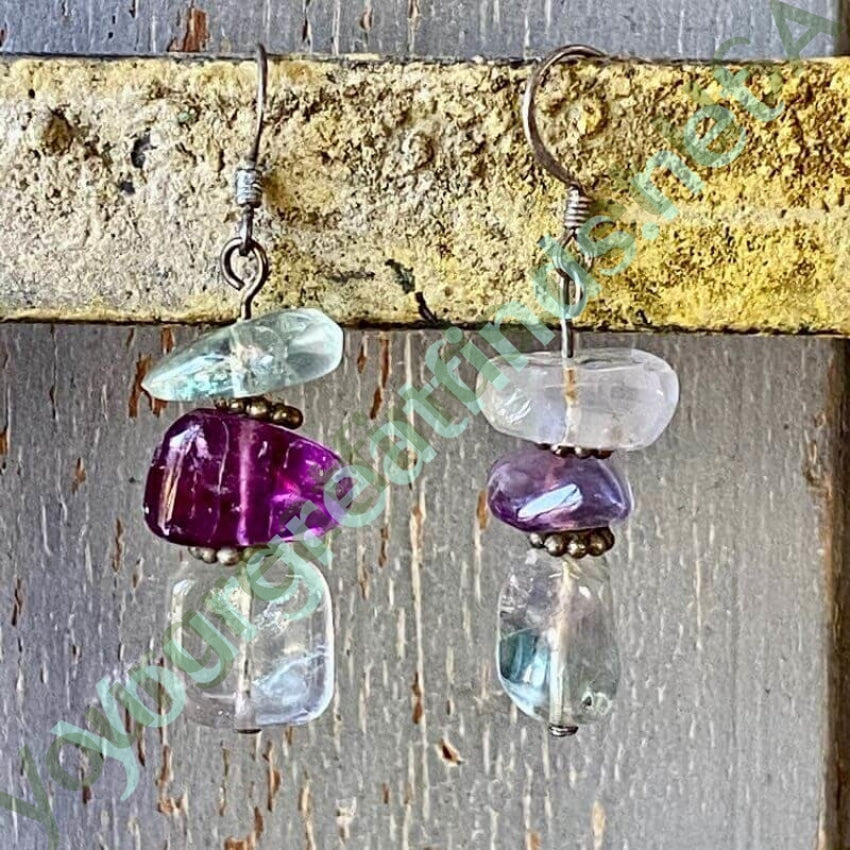 Fluorite Bead Pierced Earrings in Sterling Silver Yourgreatfinds