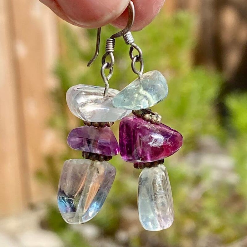 Fluorite Bead Pierced Earrings in Sterling Silver Yourgreatfinds
