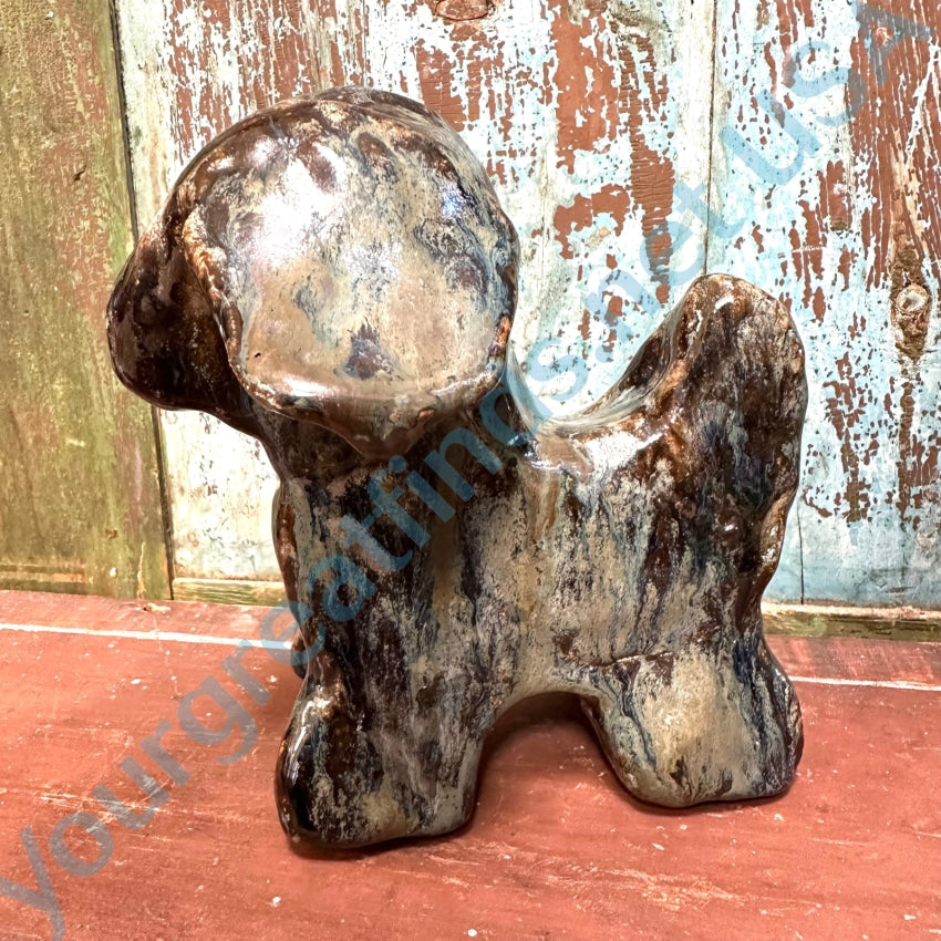 Folky Vintage Stoneware Dog Figurine Mottled Grunge Glaze