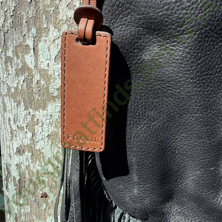 Fossil Black & Brown Fringed Leather Shoulder Bag shoulder bag